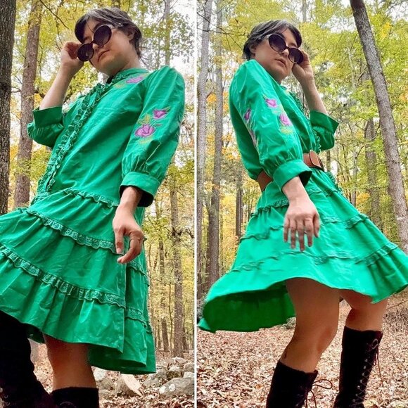 COASTAL COWGIRL 🤠 incredible SEA GREEN Ladyform babydoll dress w/ circle skirt - Picture 2 of 8